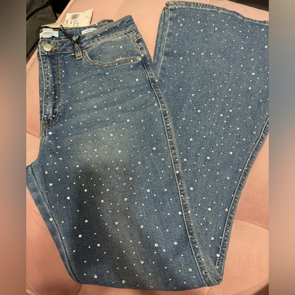 Medium Wash Embellished Rhinestone Bootcut Jeans